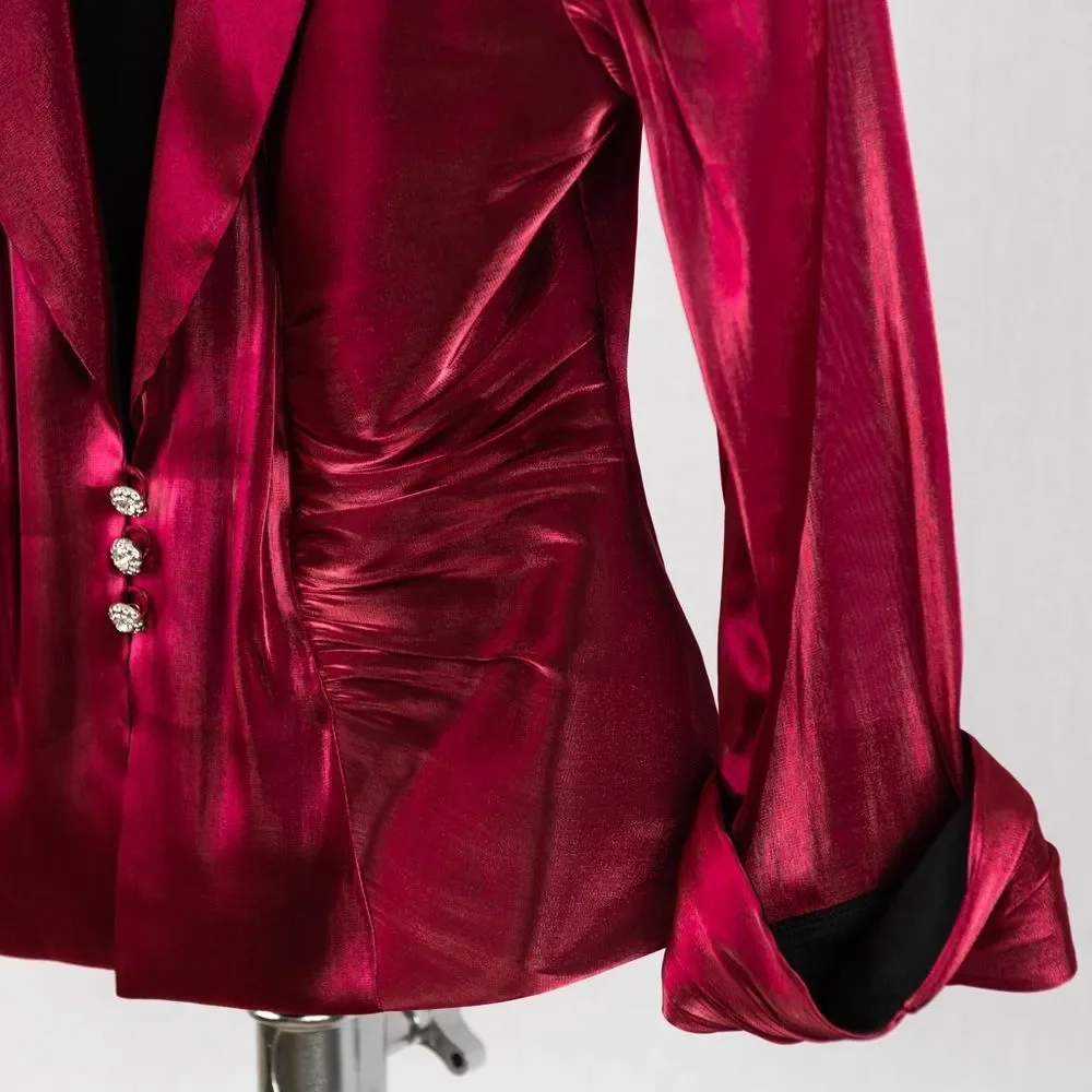 Vintage 90s J.R. Nites by Carol Lin Burgundy Metallic Blazer size 6